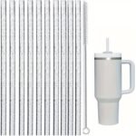 Balti daugkartiniai GLITTER šiaudeliai 8 vnt. + šepetėlis valymui