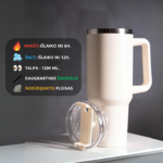 KREMINĖS spalvos termo gertuvė su daugkartiniu šiaudeliu ir matiniu dangteliu